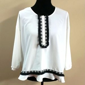 Limited Black and White Fringe Detail Blouse
